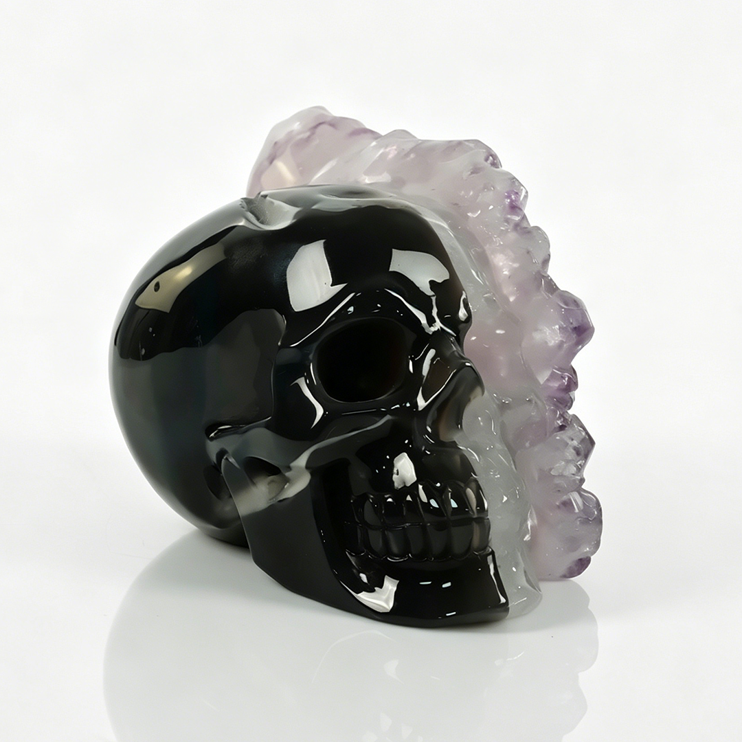 5 inch Amethyst Cluster Skull - Hand Carved Natural Crystal