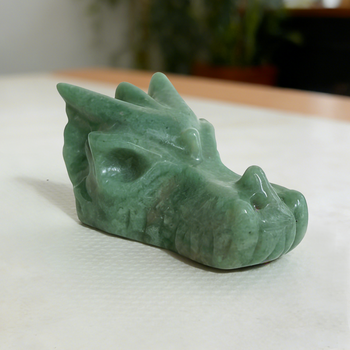 2.5 inch Green Aventurine Chinese Dragon Skull - Hand Carved Natrual Jade Sculpture