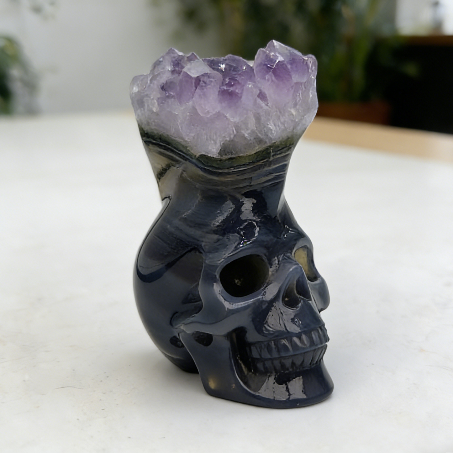 2.13 inch Amethyst Cluster Crown Crystal Skull - Hand Carved Natrual Crystal