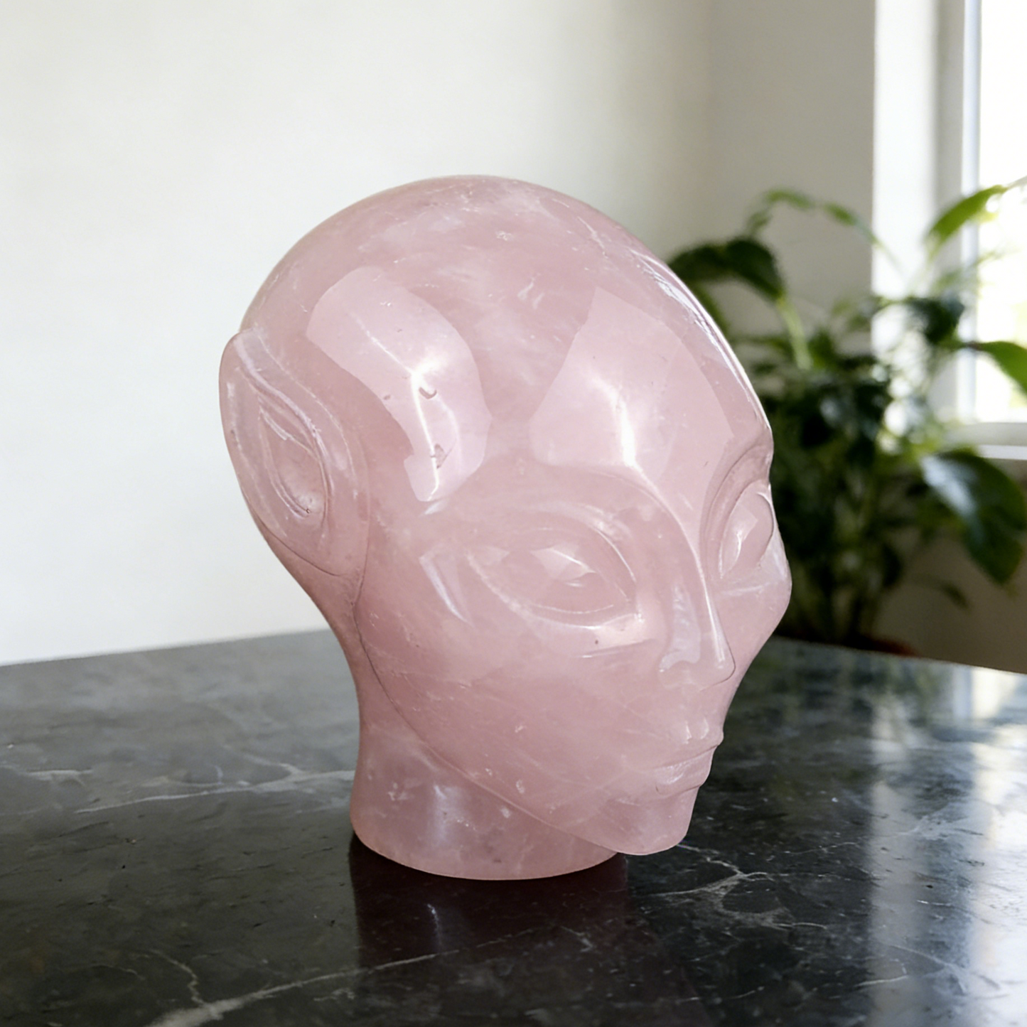 3 Inch Rose Quartz Alien Crystal Skull – Hand Carved Natural Gemstone