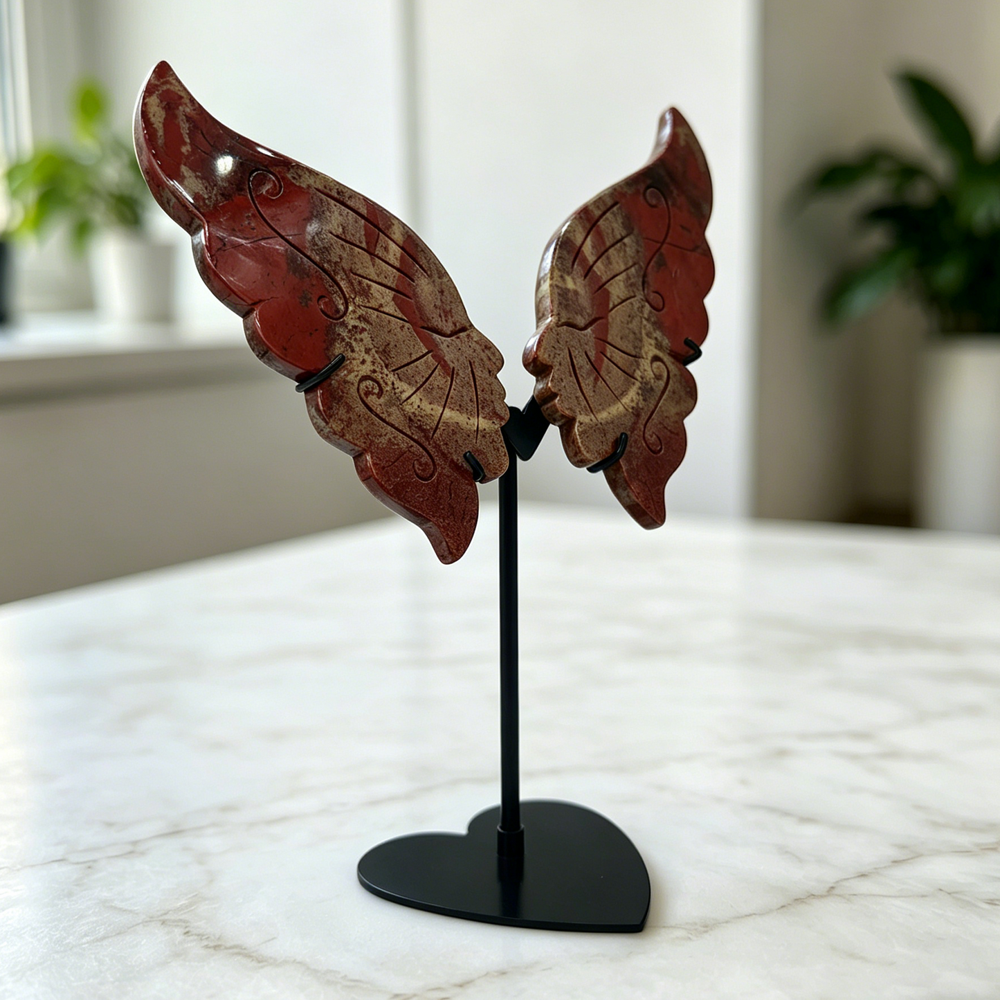 Red Jasper Butterfly Sculpture with Dual Face - Natural Jasper Carving