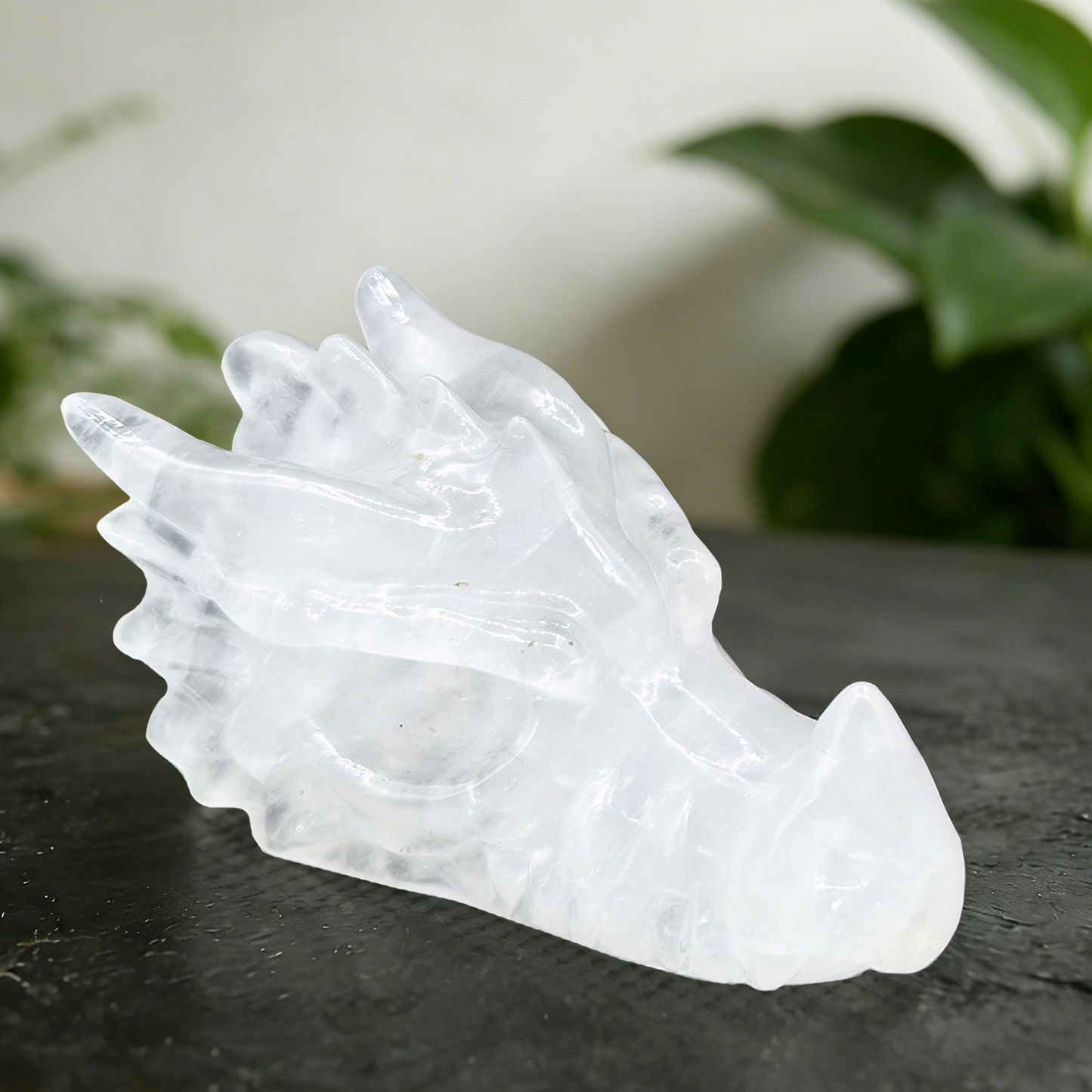 2 inch Angolan Quartz Chinese Dragon Skull - Natrual Angolan Quartz Carving
