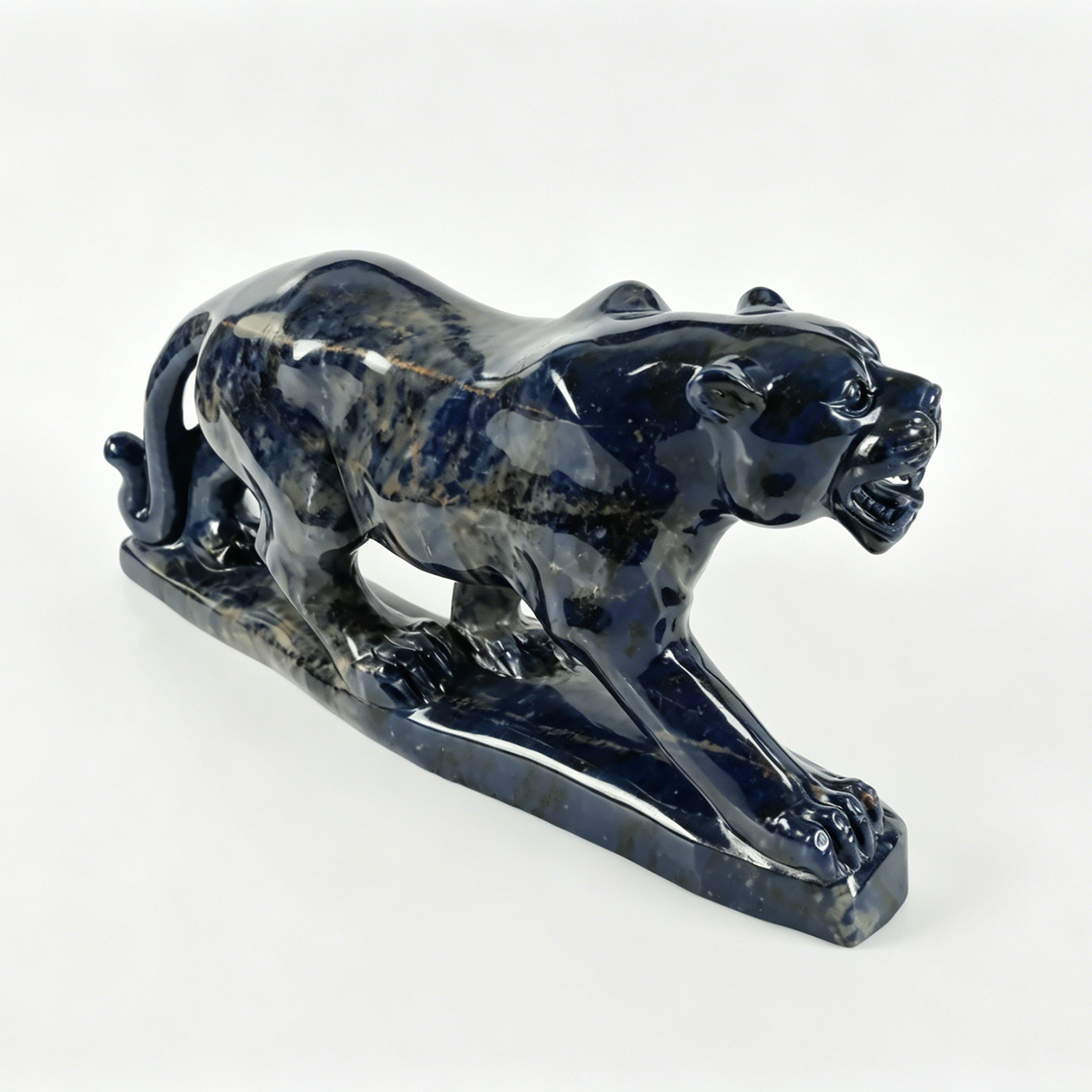 Blue Sodalite Leopard Sculpture - Hand Carved Natural Stone