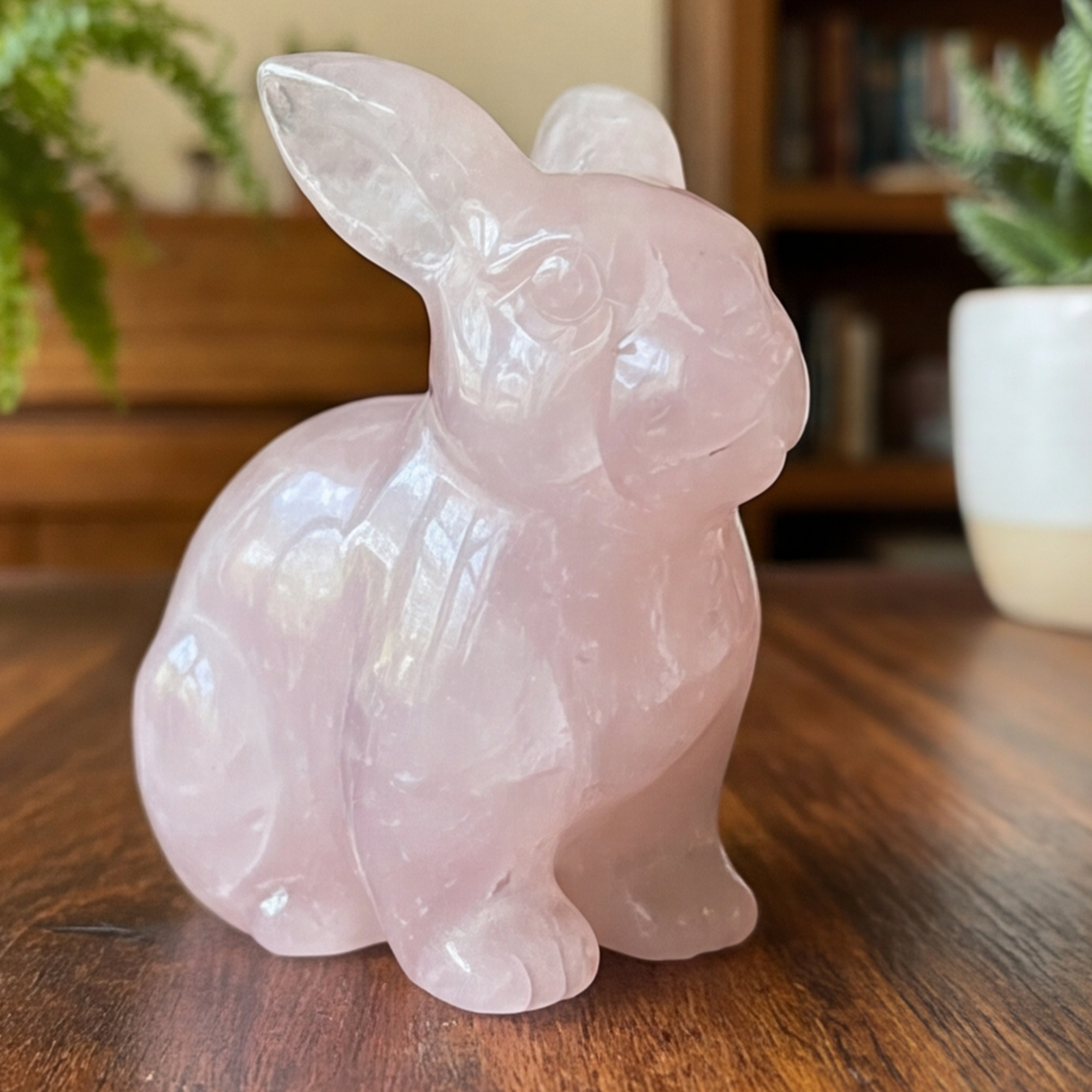 Rose Quartz Rabbit Carving - Hand Carved Natrual Crystal