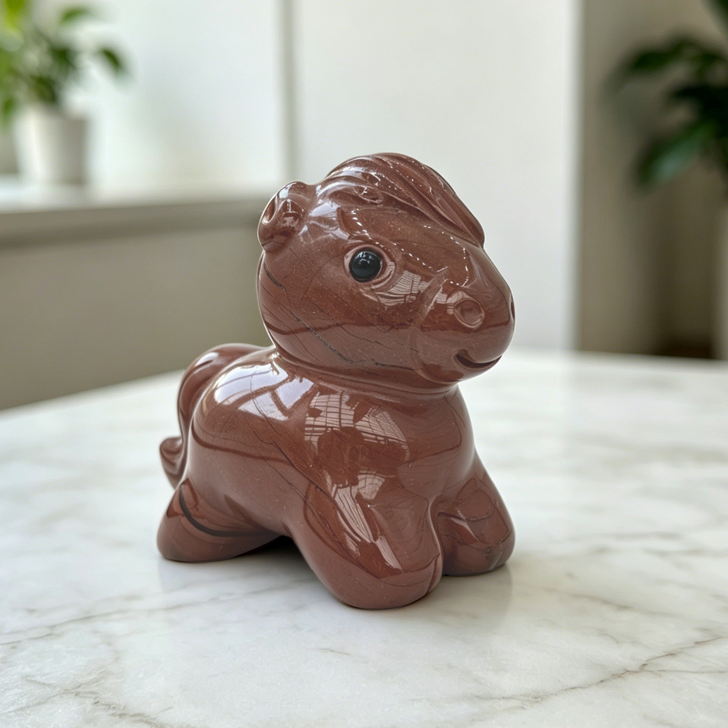 Red Jasper Cartoon Pony Carving - Hand Carved Natural Stone