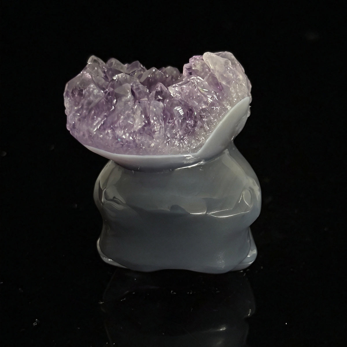 Amethyst Cluster Raven skull sculpture