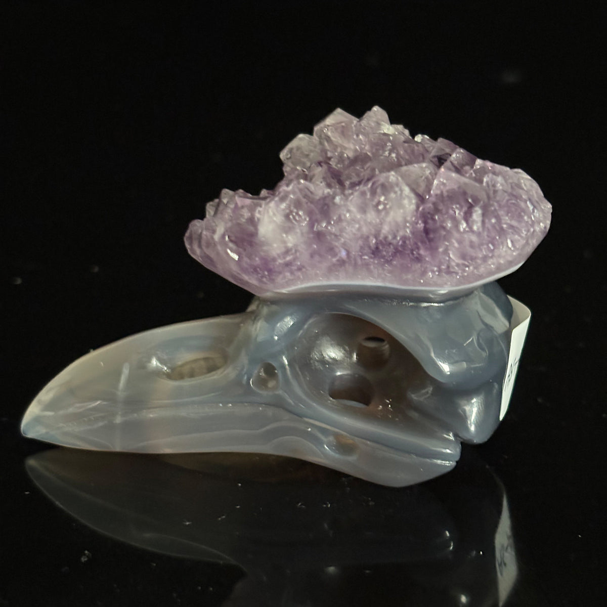 Amethyst Cluster Raven skull sculpture