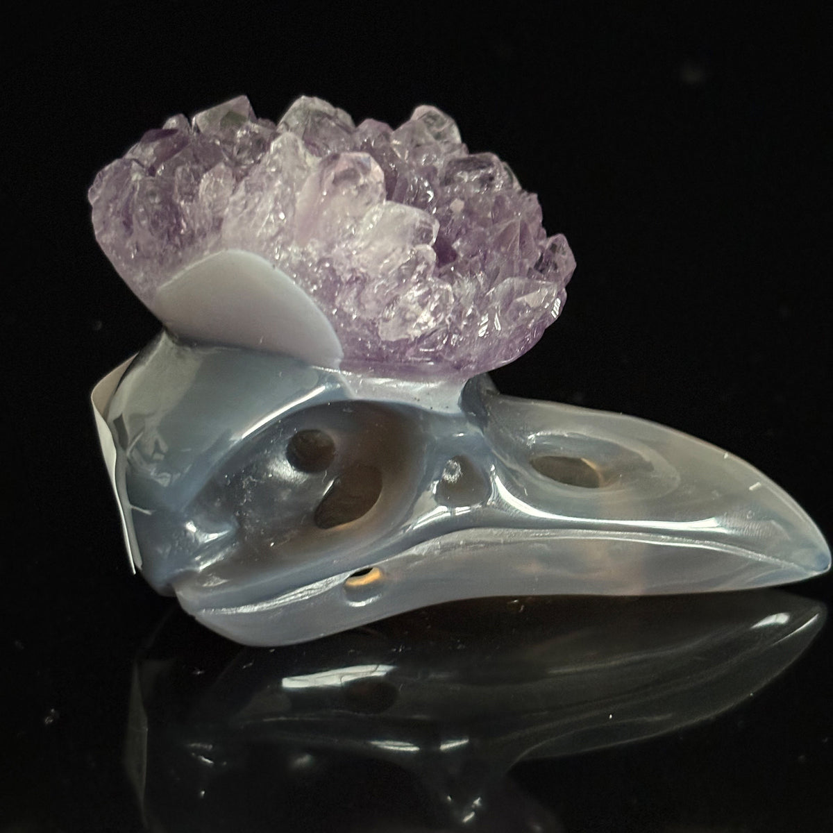 Amethyst Cluster Raven skull sculpture