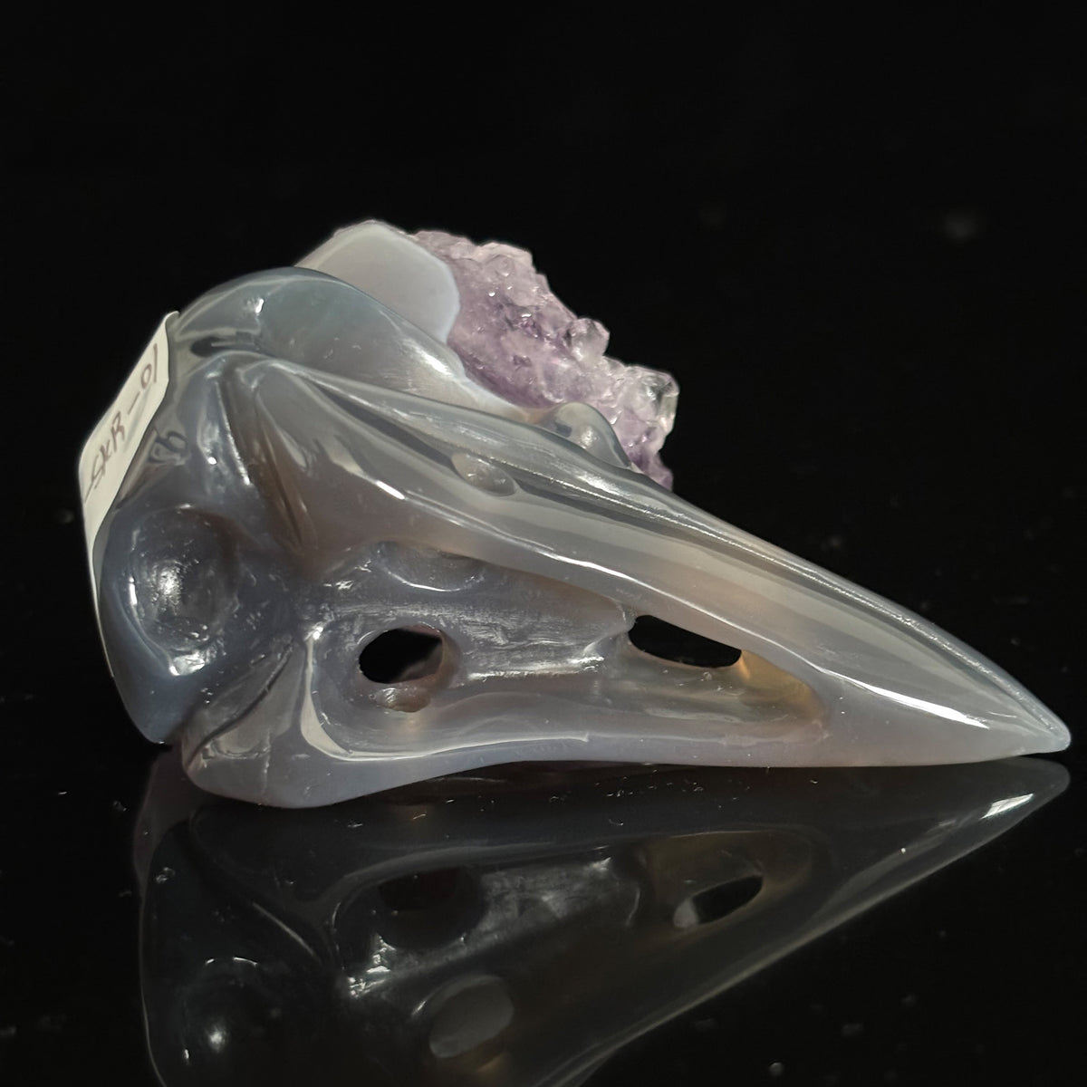 Amethyst Cluster Raven skull sculpture