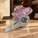 Amethyst Cluster Raven skull sculpture