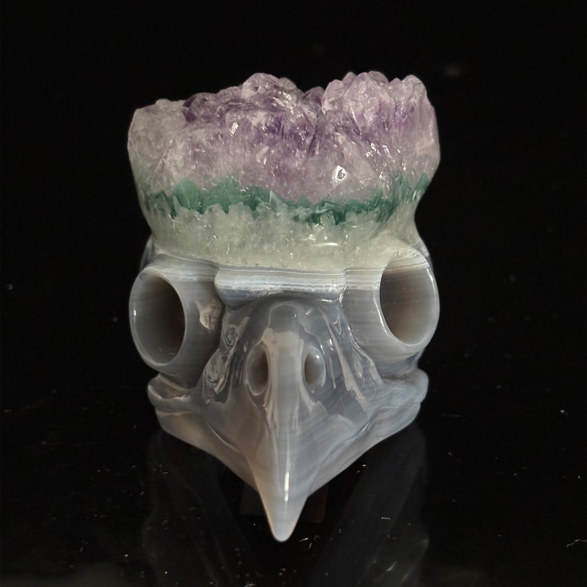 3-inch Amethyst Cluster Owl skull sculpture