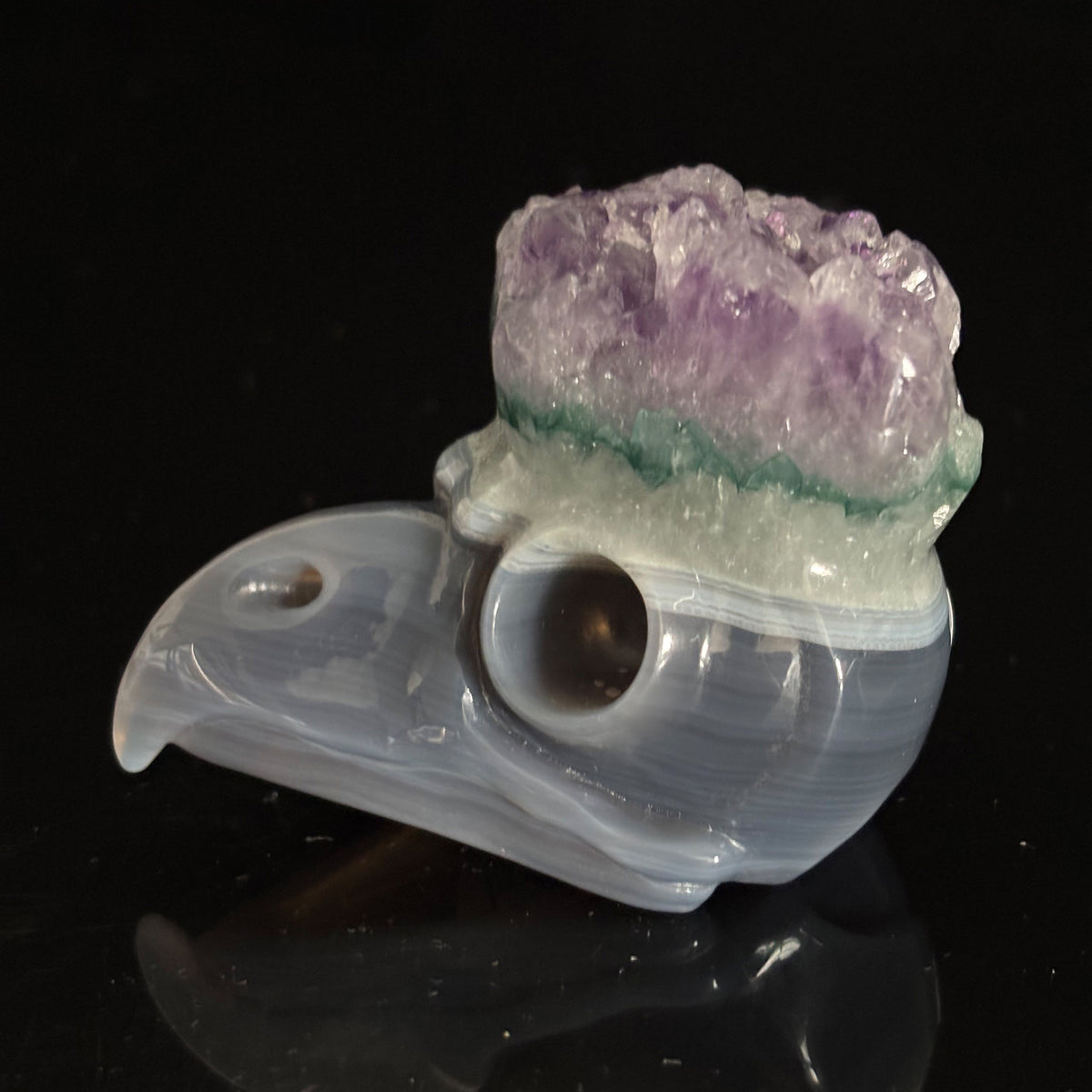 3-inch Amethyst Cluster Owl skull sculpture