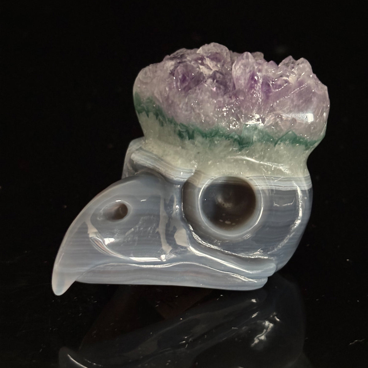 3-inch Amethyst Cluster Owl skull sculpture