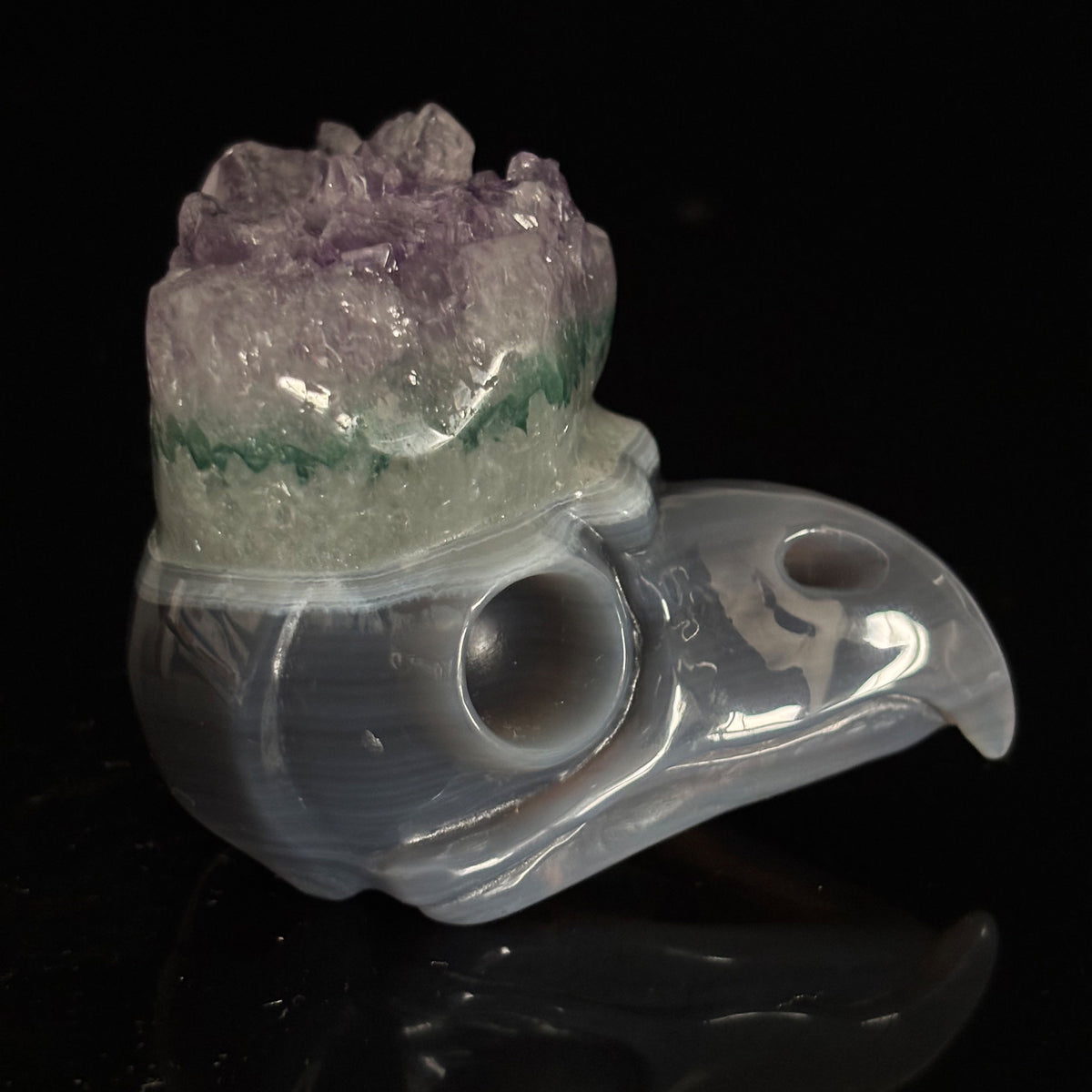 3-inch Amethyst Cluster Owl skull sculpture