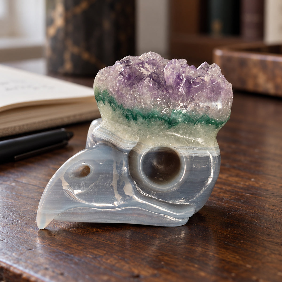 3-inch Amethyst Cluster Owl skull sculpture