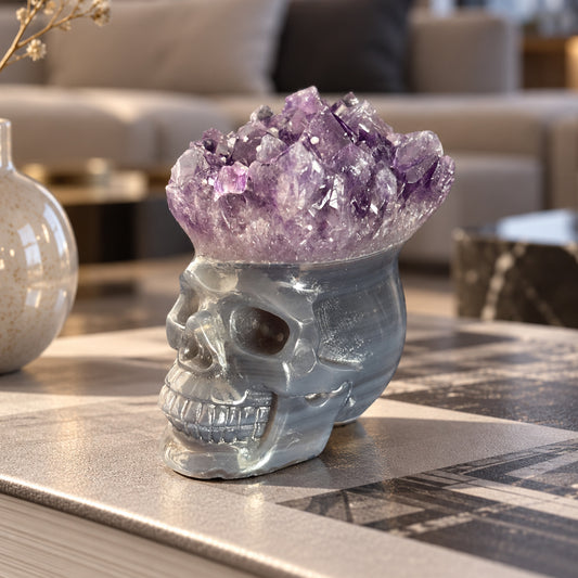 Amethyst Cluster Crystal Skull - Pattern E