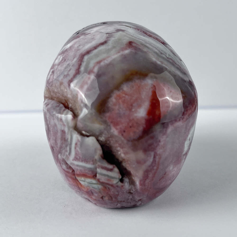 Crâne en cristal d'agate Crazy Lace rouge de 7,6 cm (3 pouces) – Pierre naturelle sculptée à la main
