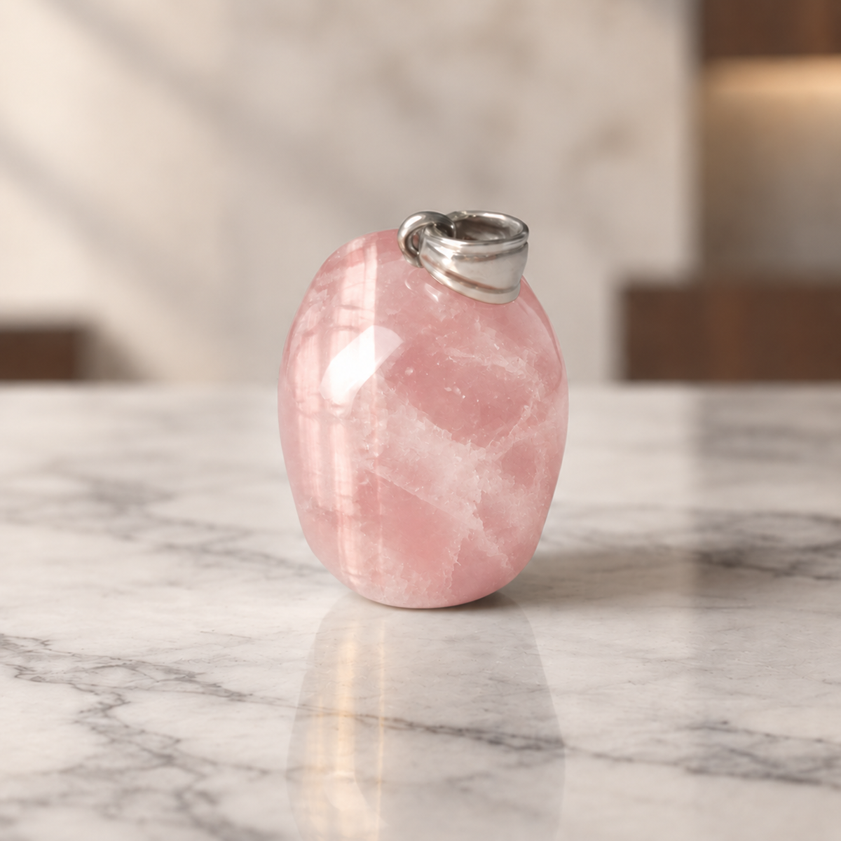 Rose Quartz Human Skull Pendant