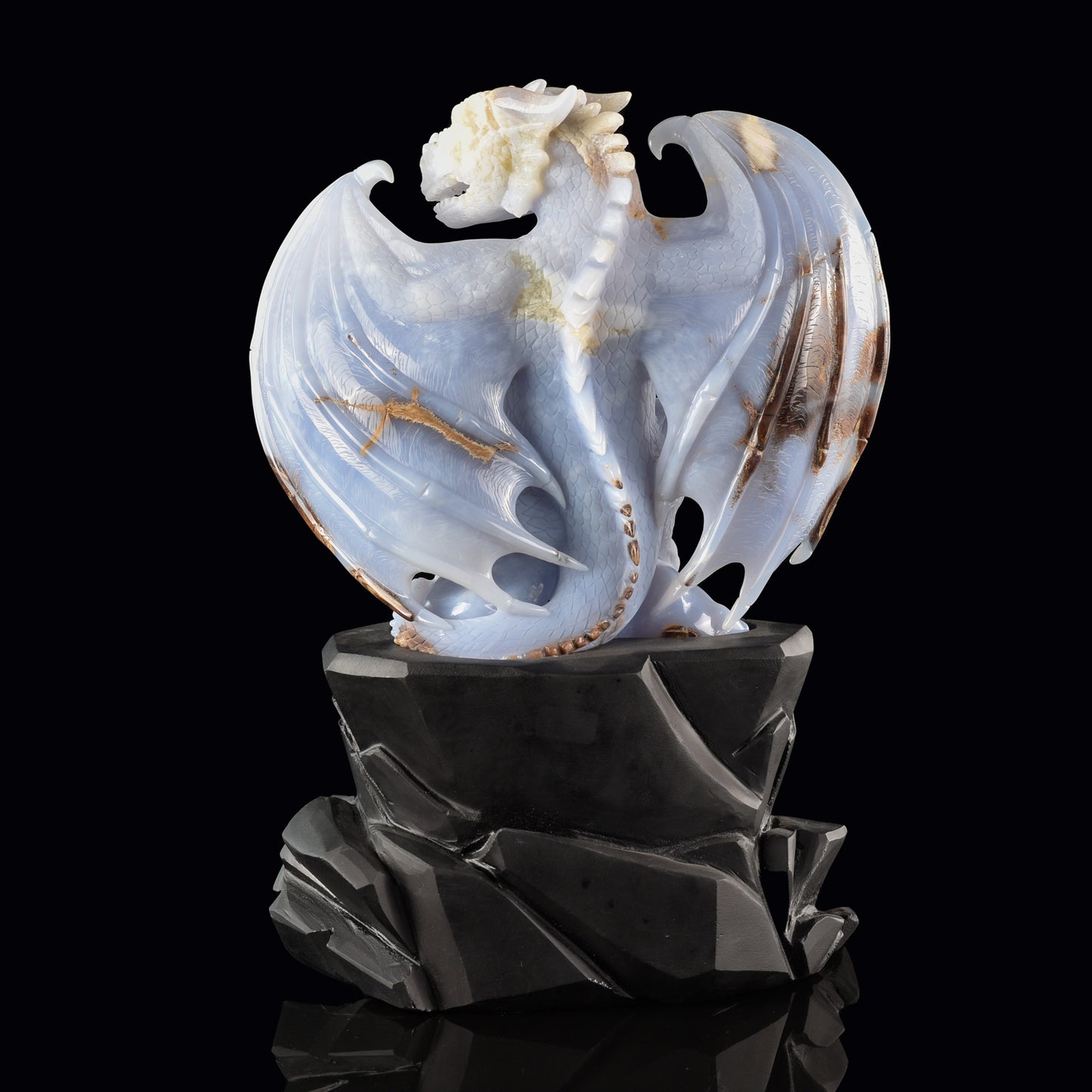 The Birthright - Blue Chalcedony Dragon with Egg &  Blue Chalcedony Hatching Dragon
