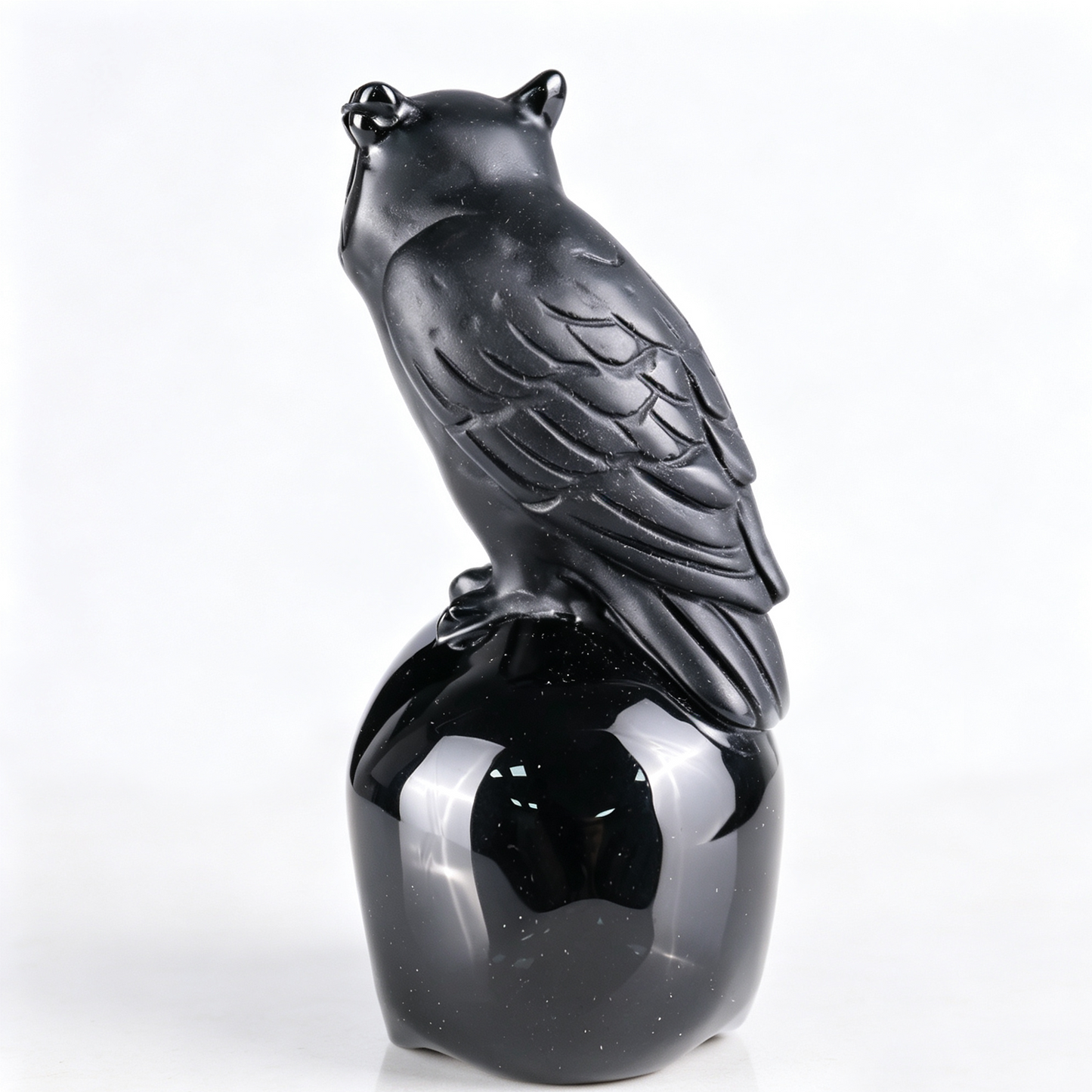 4" Black Obsidian Crystal Skull with Owl