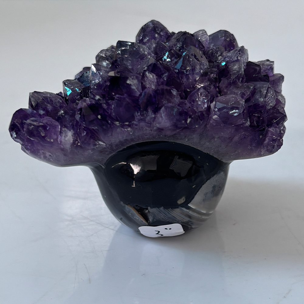 3 inch Amethyst Cluster Crown Crystal Skull - Hand Carved Natrual Crystal