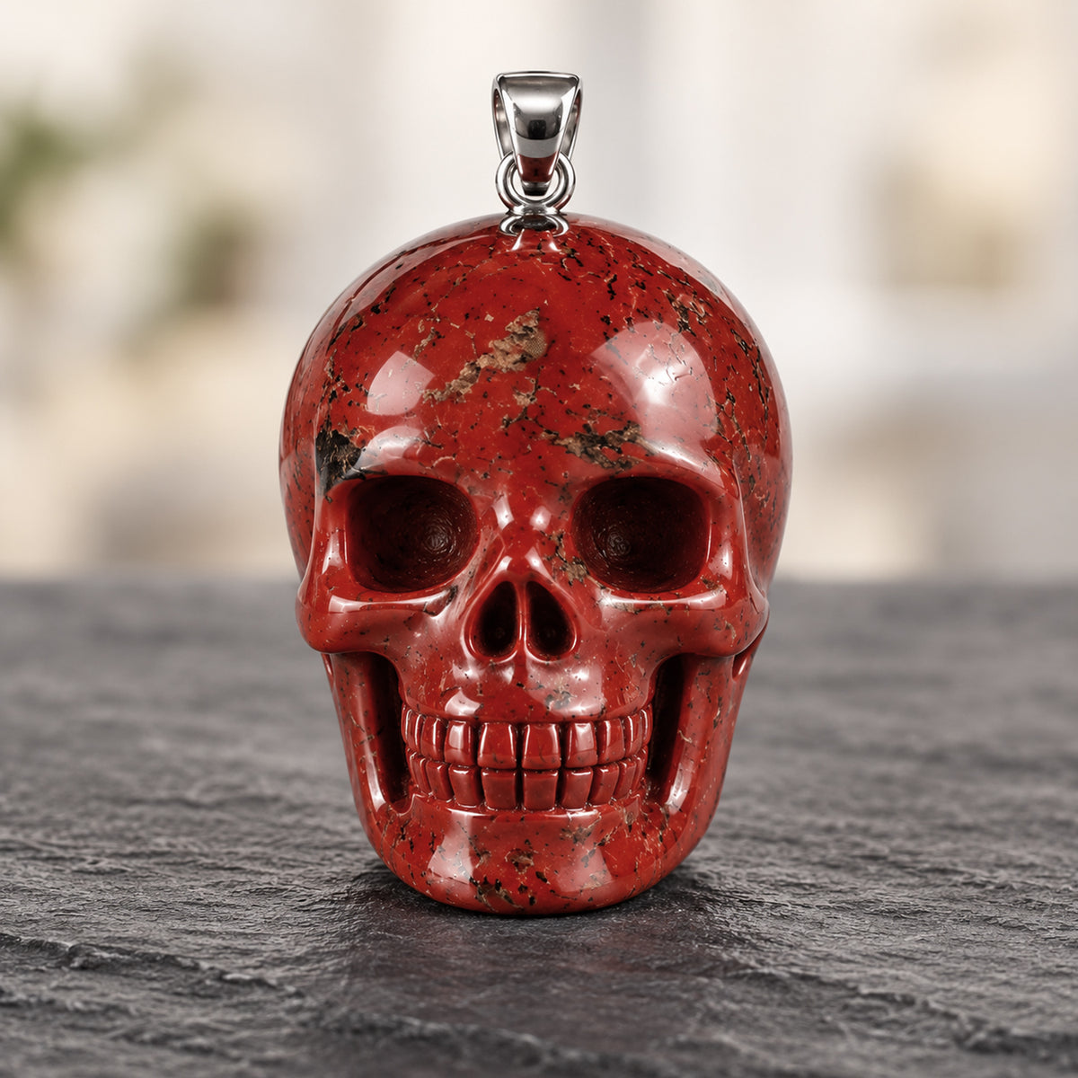 Red Jasper Human Skull Pendant