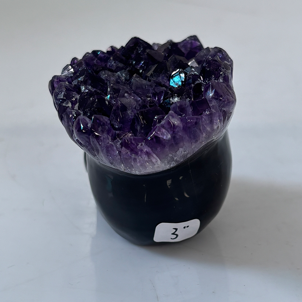 3 inch Amethyst Cluster Crown Crystal Skull - Hand Carved Natrual Crystal
