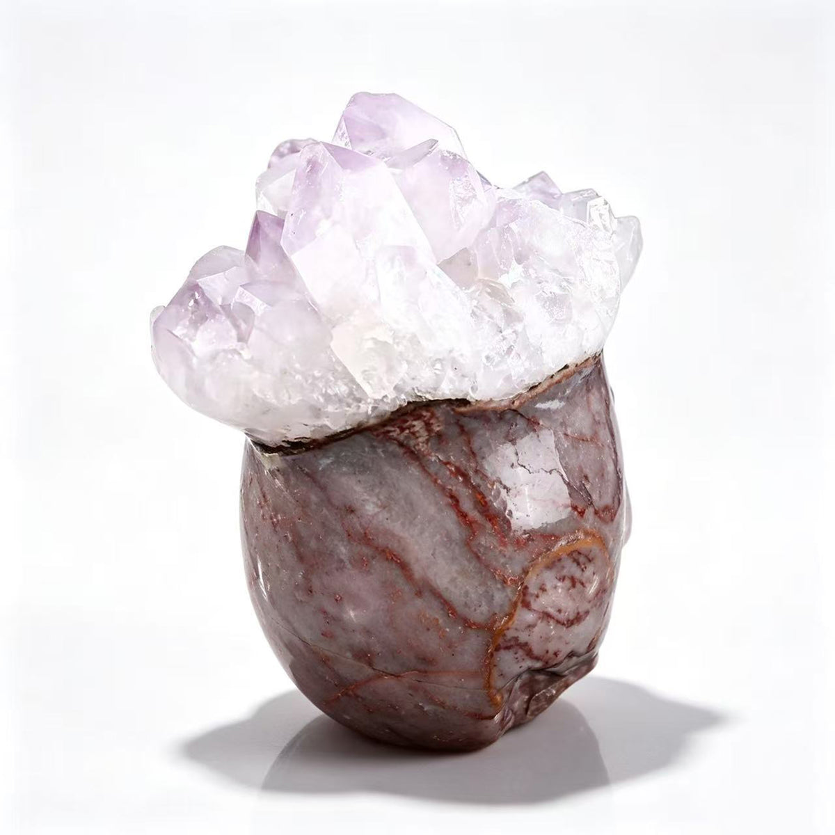 ‘Prismatic Peak’ - Pink Agate Skull with Raw Amethyst Points · Specimen No. 10