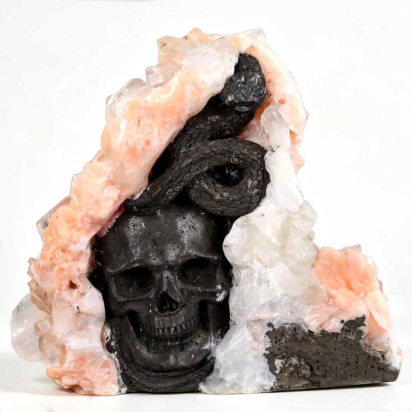 ‘The Janus Portal’ - Apophyllite & Stilbite Geode with Double-Sided Serpent and Skull · Specimen No. 05
