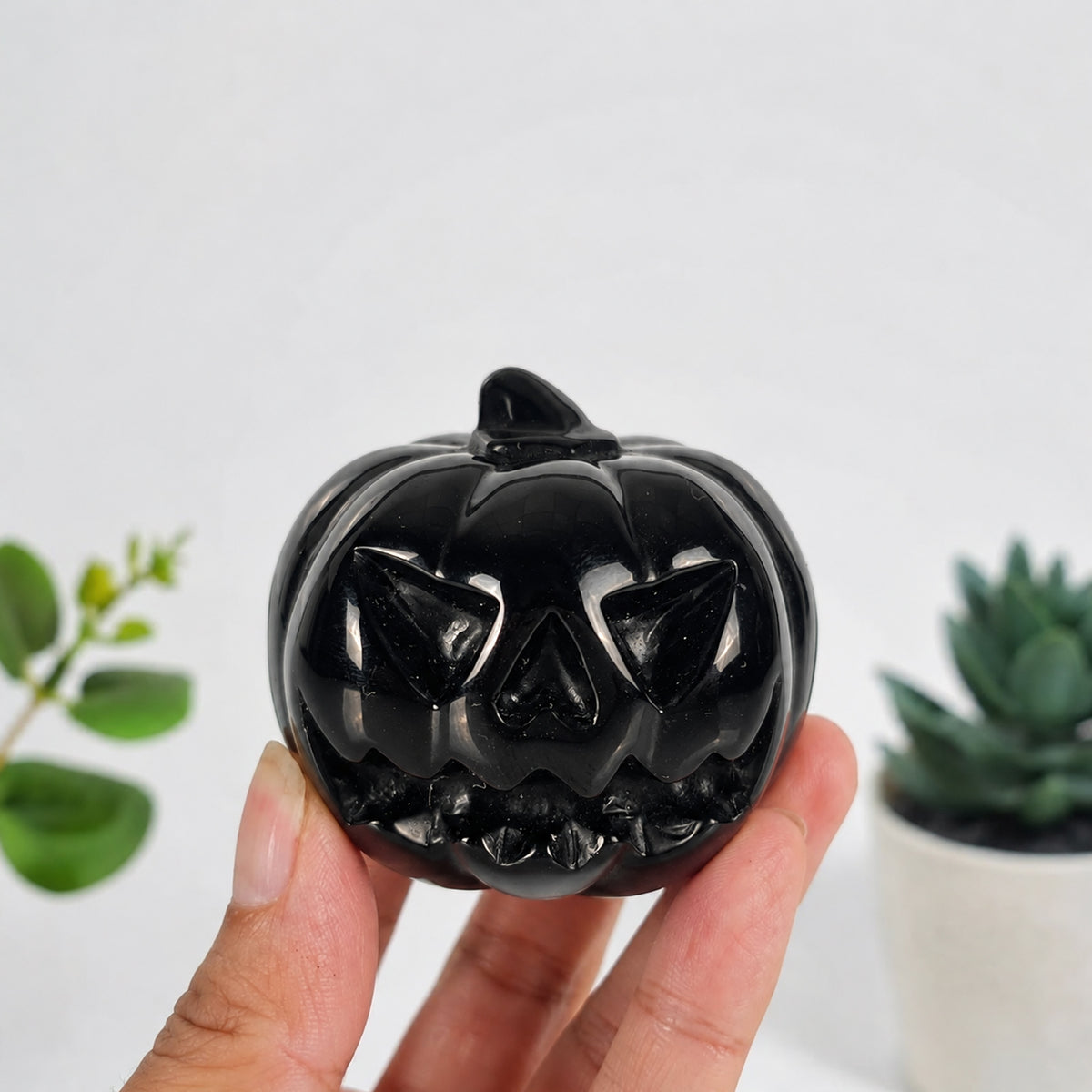 1.7" Black Obsidian Pumpkin Crystal Skull