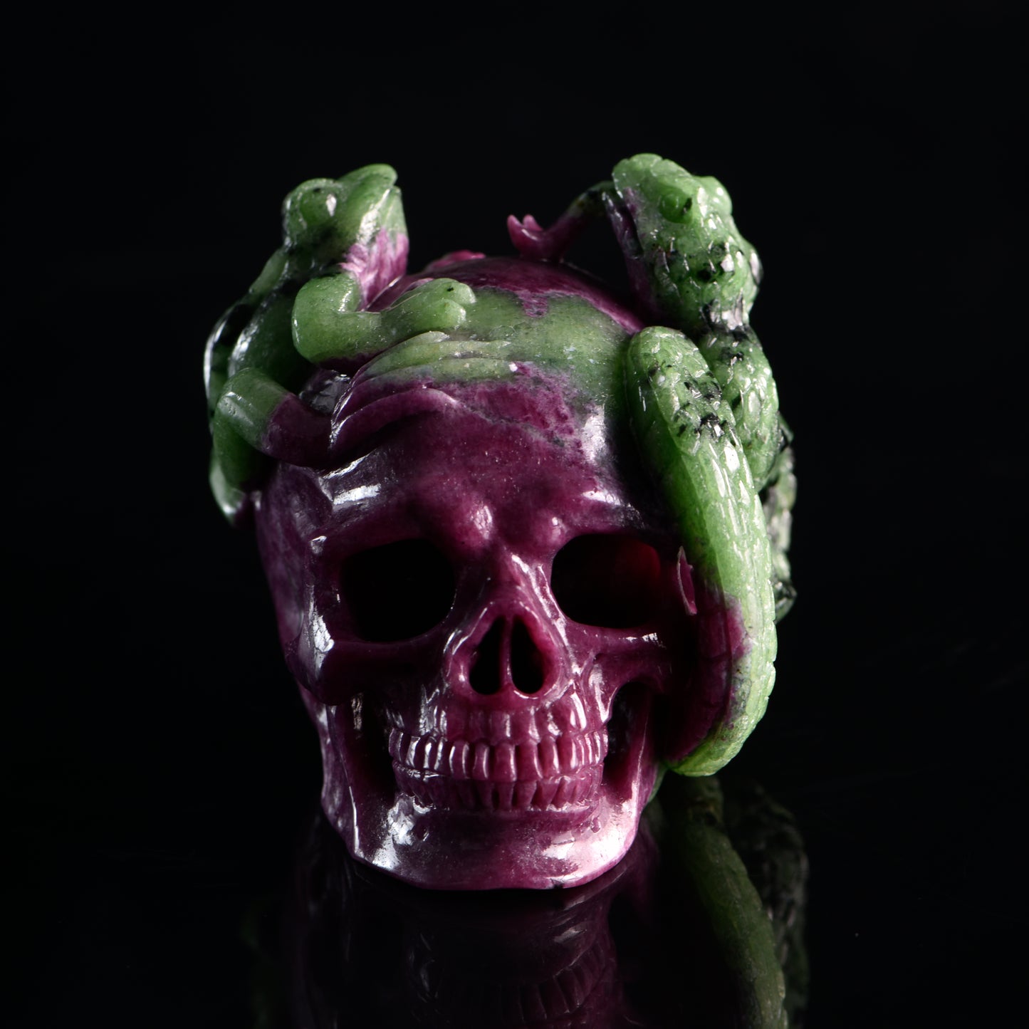 ‘Life & Shadow’ - Ruby in Zoisite Skull with Serpent and Frog · Specimen No. 19