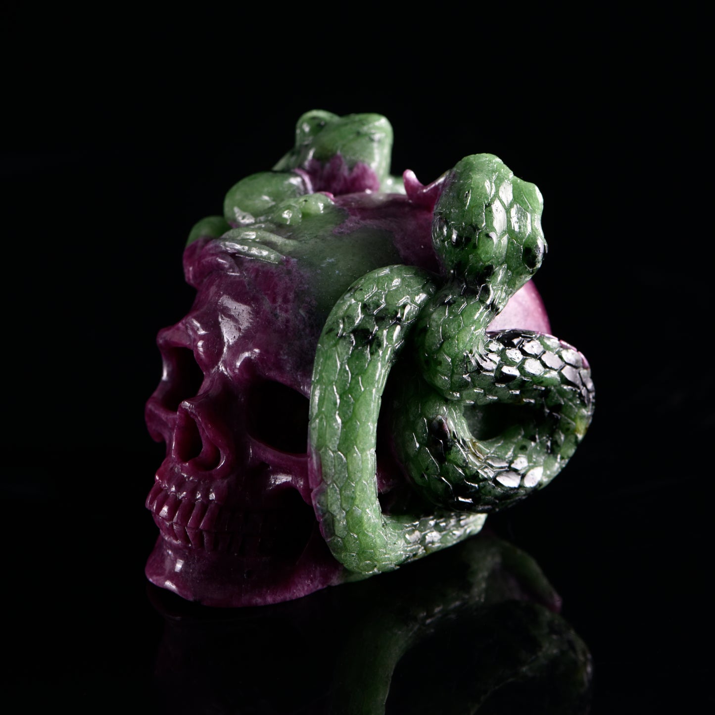 ‘Life & Shadow’ - Ruby in Zoisite Skull with Serpent and Frog · Specimen No. 19