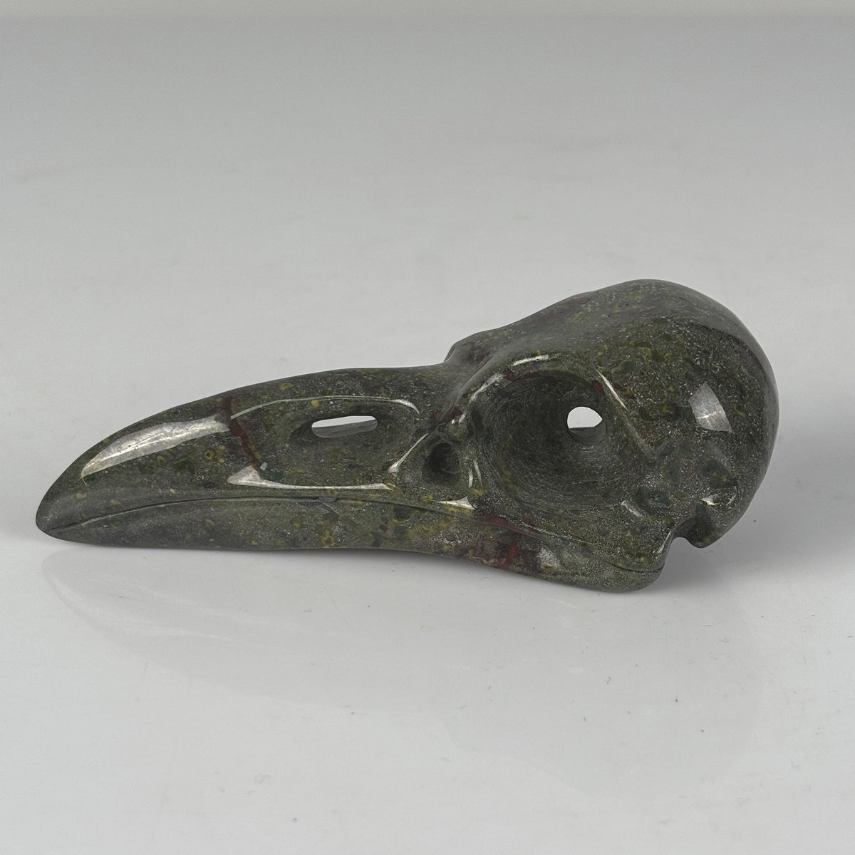 4.5" Dragon Bloodstone Raven Crystal Skull - Pattern A
