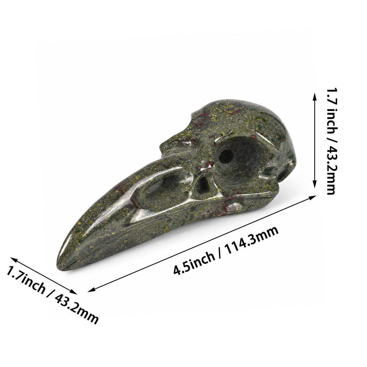 4.5" Dragon Bloodstone Raven Crystal Skull - Pattern A