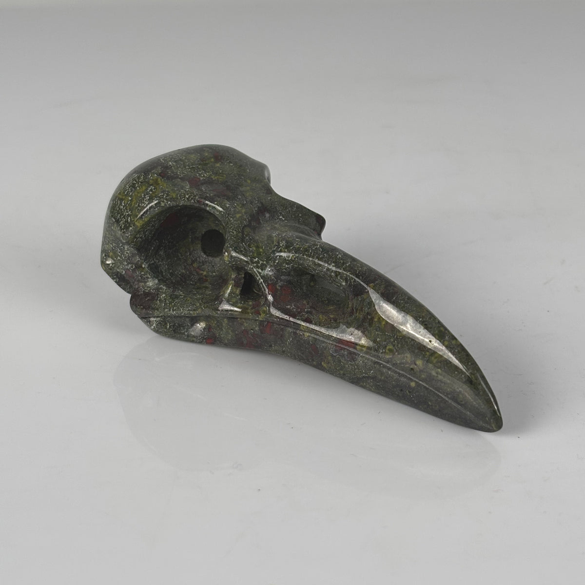 4.5" Dragon Bloodstone Raven Crystal Skull - Pattern A