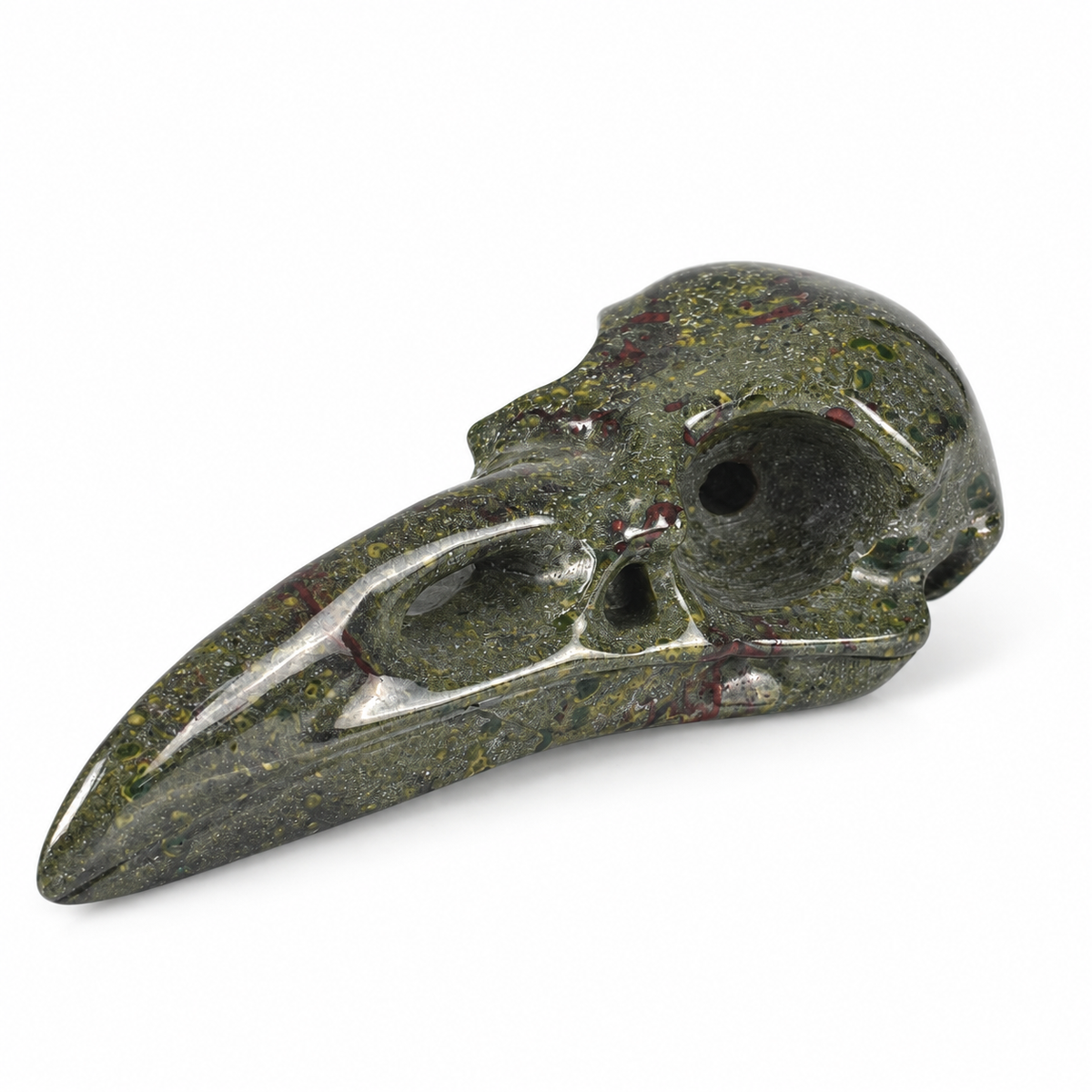 4.5" Dragon Bloodstone Raven Crystal Skull - Pattern A