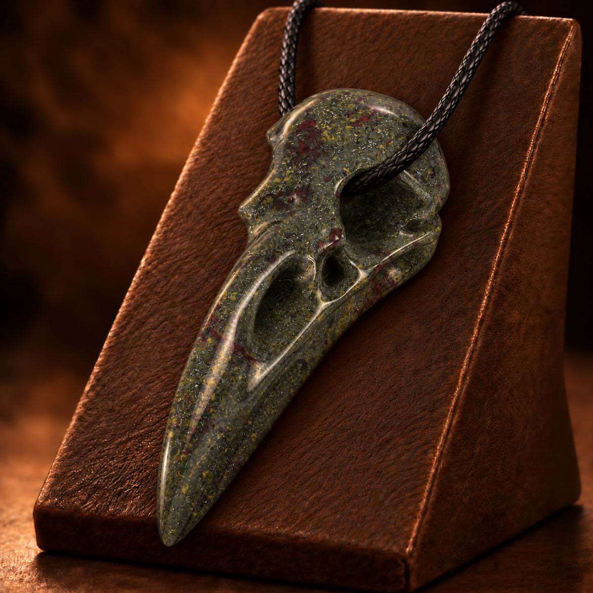 4.5" Dragon Bloodstone Raven Crystal Skull - Pattern A