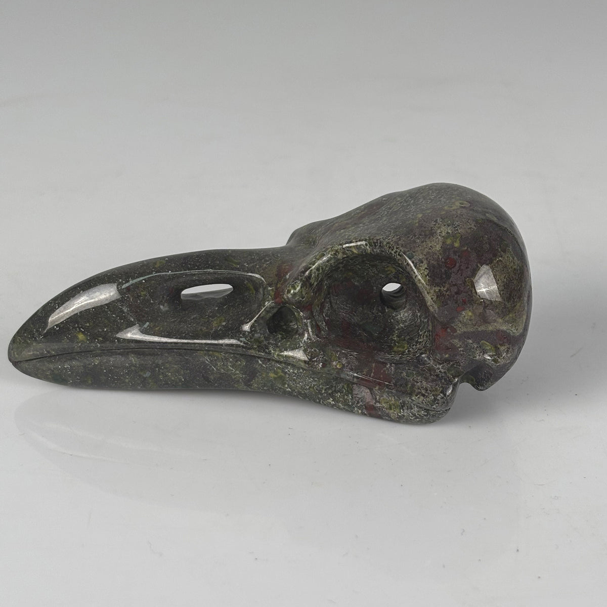 4.5" Dragon Bloodstone Raven Crystal Skull - Pattern B