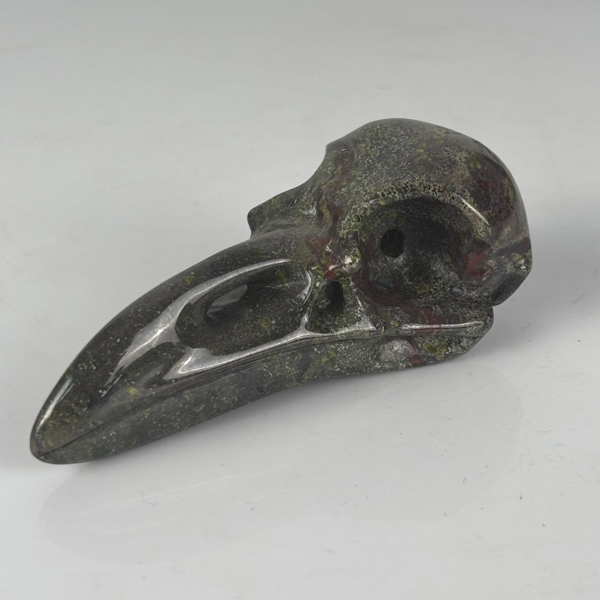 4.5" Dragon Bloodstone Raven Crystal Skull - Pattern B
