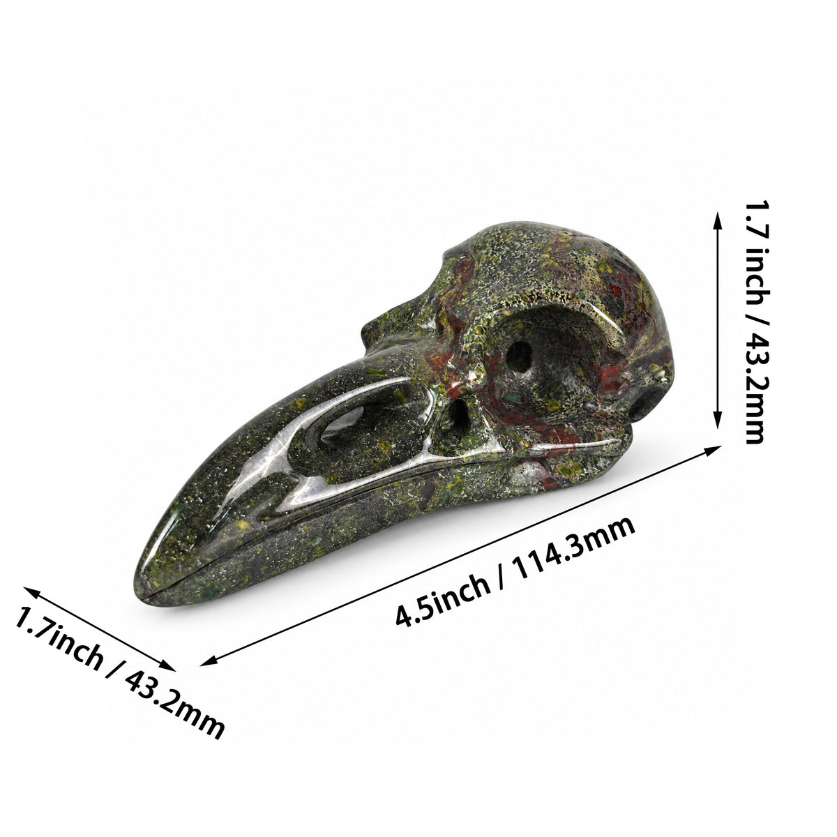 4.5" Dragon Bloodstone Raven Crystal Skull - Pattern B