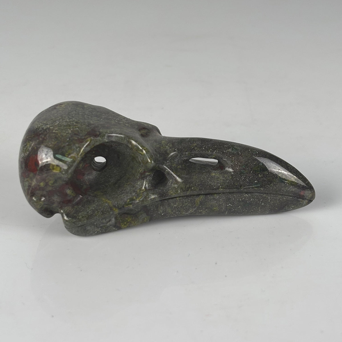 4.5" Dragon Bloodstone Raven Crystal Skull - Pattern B