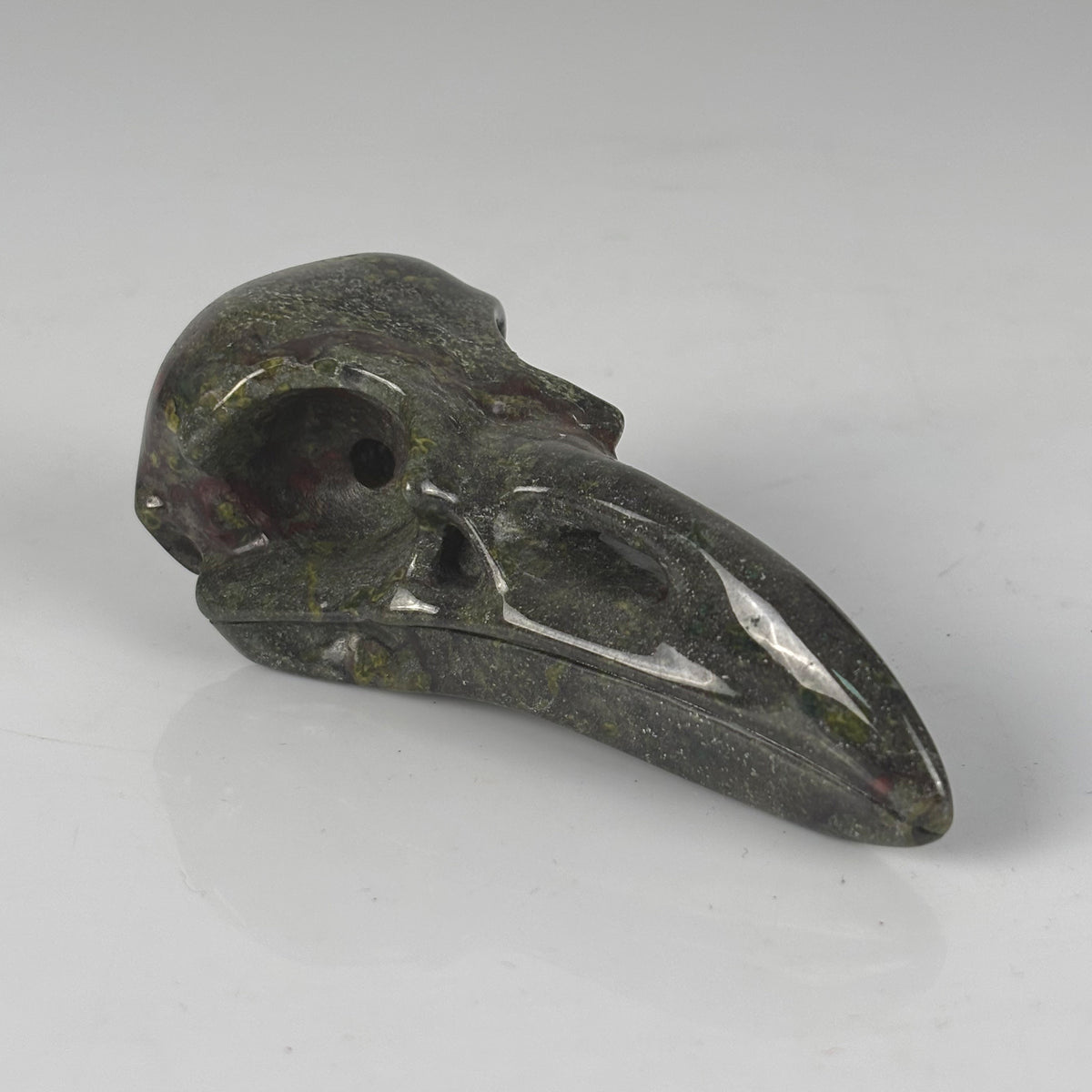 4.5" Dragon Bloodstone Raven Crystal Skull - Pattern B