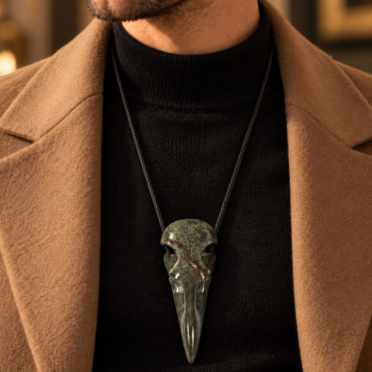4.5" Dragon Bloodstone Raven Crystal Skull - Pattern B