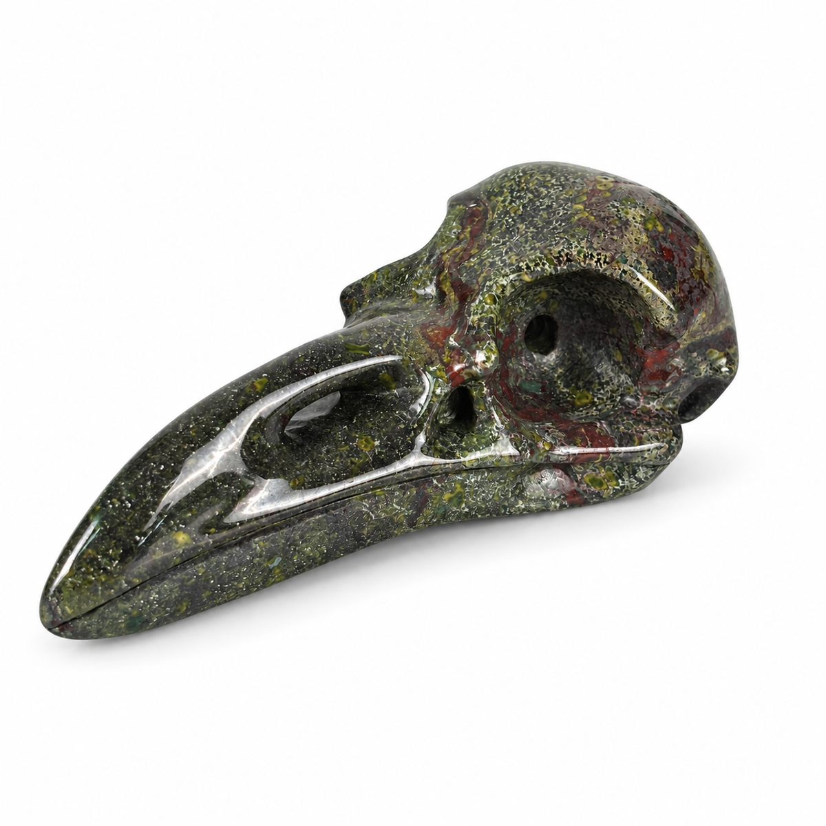 4.5" Dragon Bloodstone Raven Crystal Skull - Pattern B
