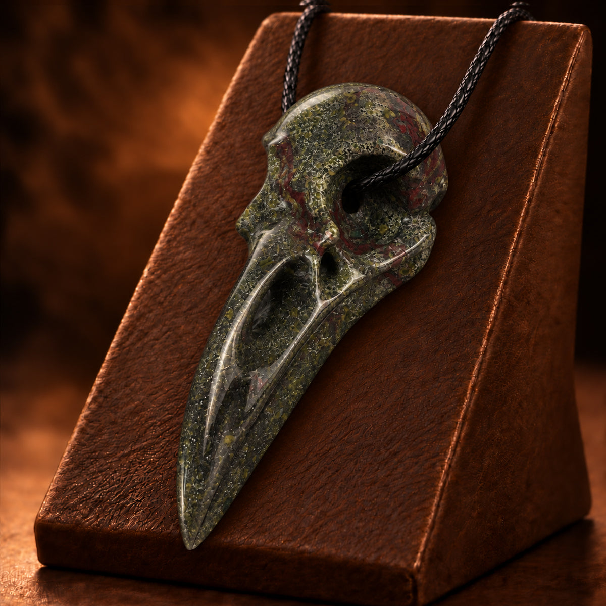 4.5" Dragon Bloodstone Raven Crystal Skull - Pattern B