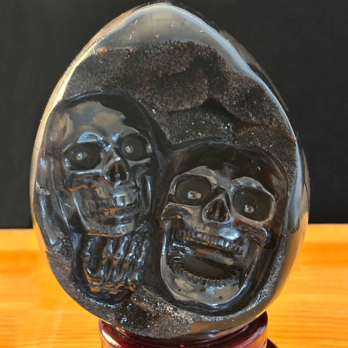 Dragon Septarian Stone Double Crystal Skull Geode Carving