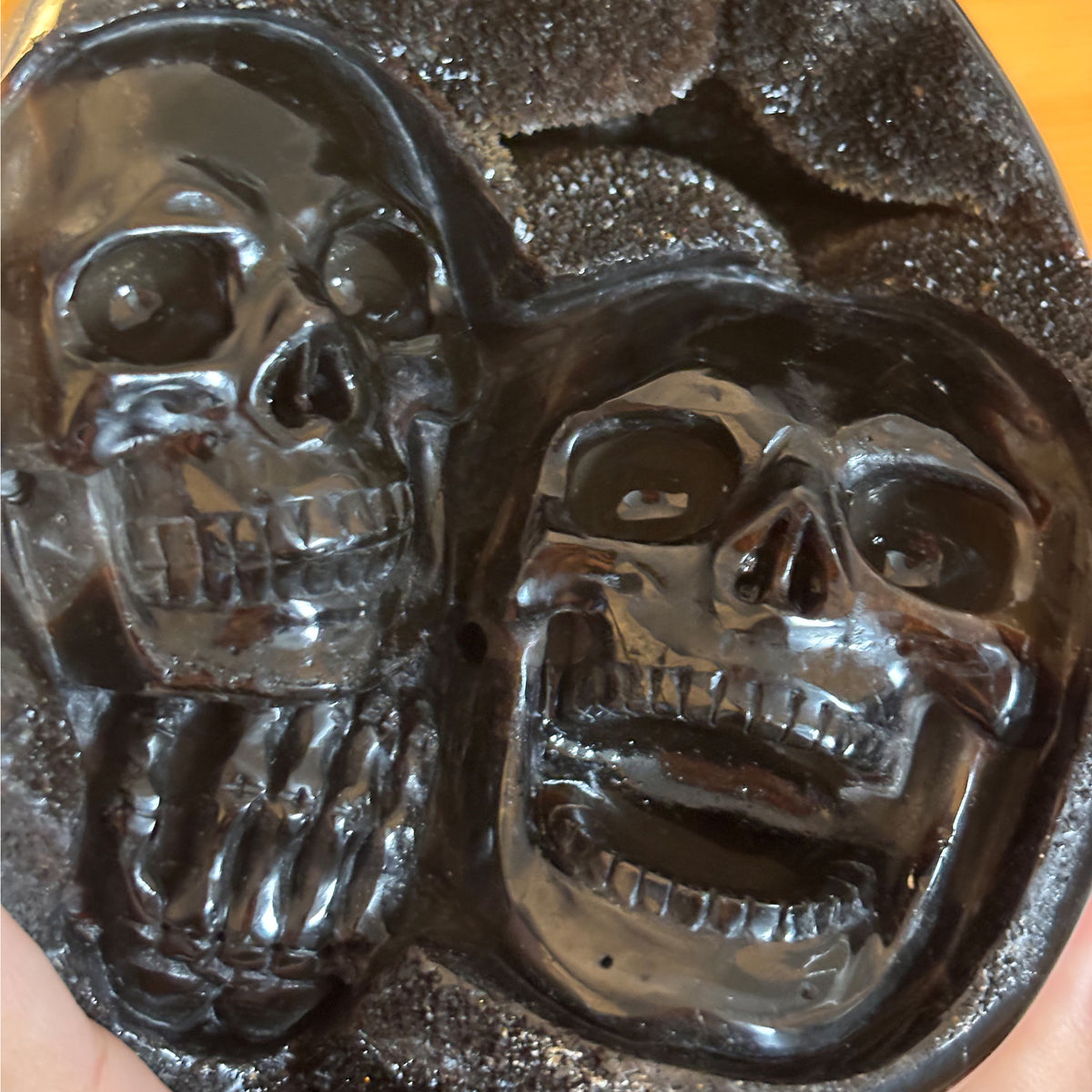 Dragon Septarian Stone Double Crystal Skull Geode Carving