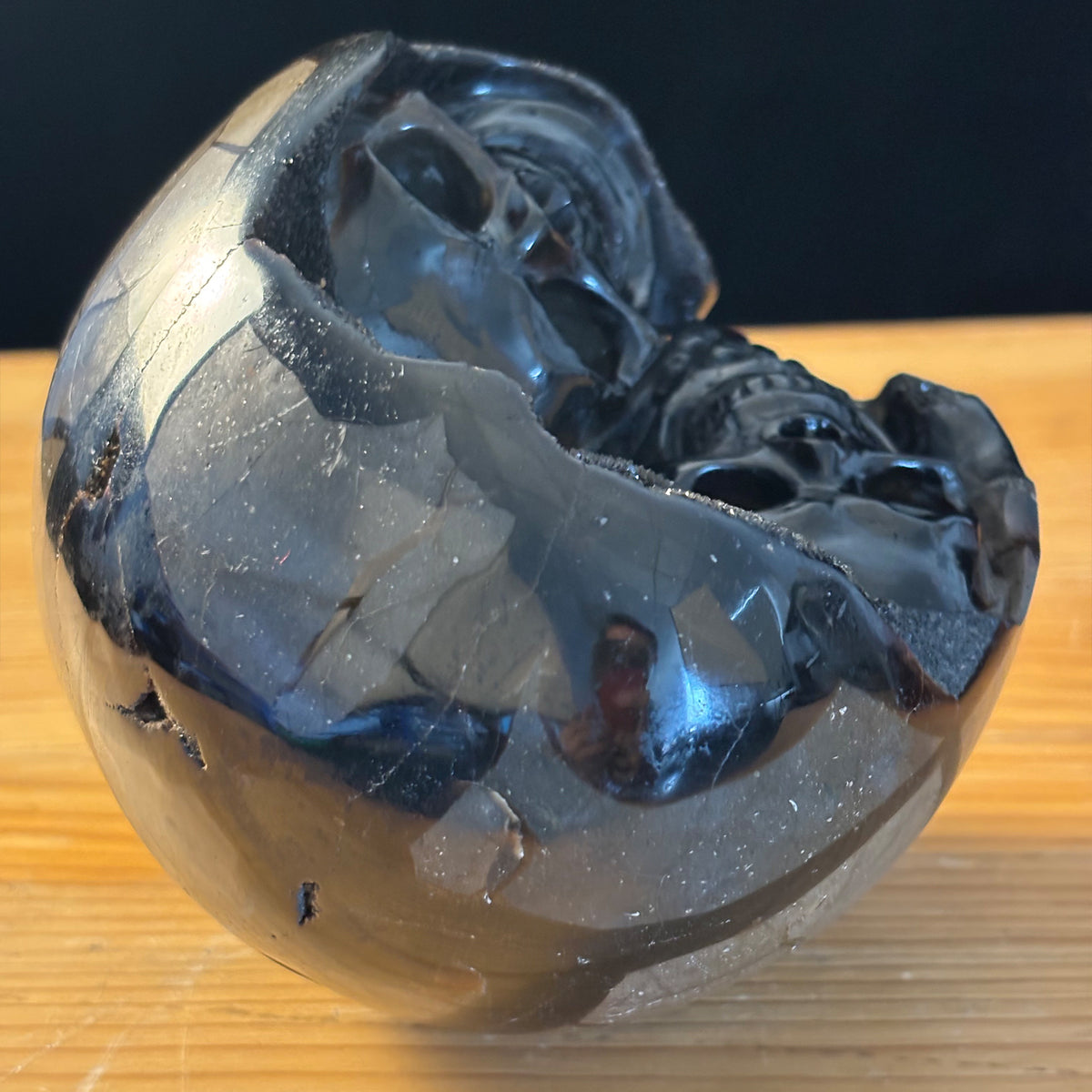 Dragon Septarian Stone Double Crystal Skull Geode Carving