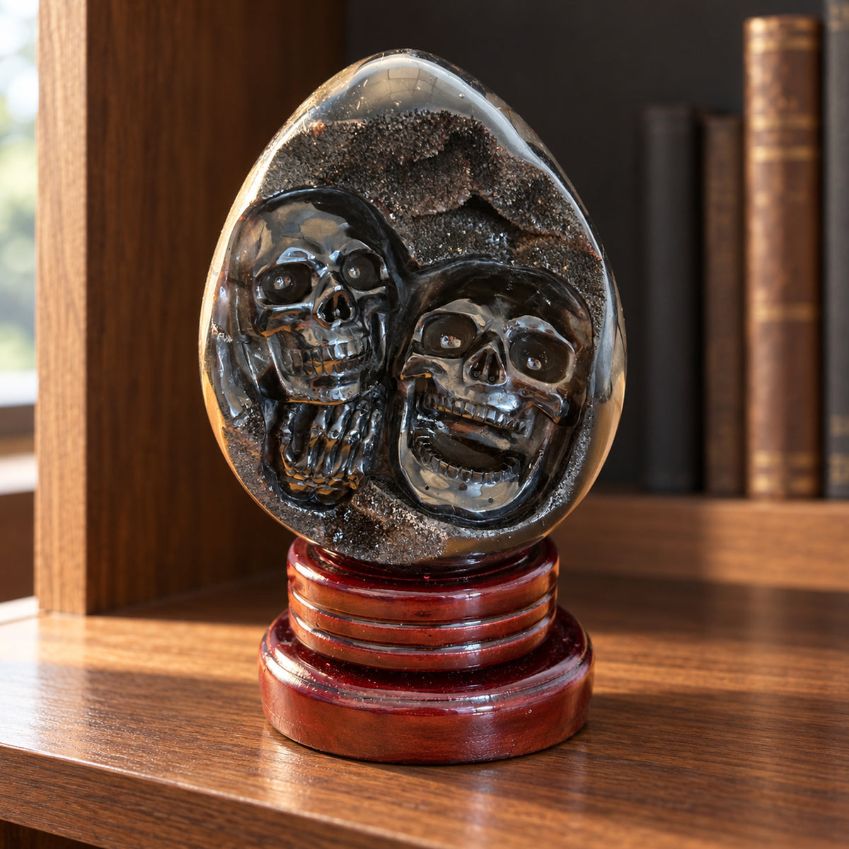 Dragon Septarian Stone Double Crystal Skull Geode Carving