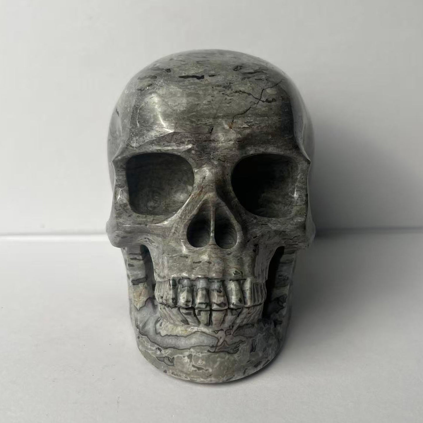 4.5" Grey Picture Jasper Crystal Skull - Pattern B